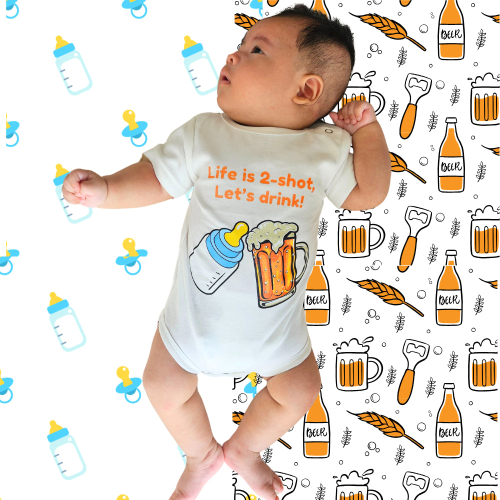 Original Creative Baby Onesie/Rompers & Kids T-Shirts – Unique Designs for Fun and Style/Life is 2-shot,Let's drink